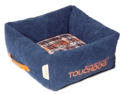 Dark Blue Touchdog Exquisite-Wuff Posh Rectangular Diamond Stitched Fleece Plaid Dog Bed