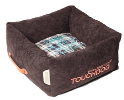 Dark Brown Touchdog Exquisite-Wuff Posh Rectangular Diamond Stitched Fleece Plaid Dog Bed