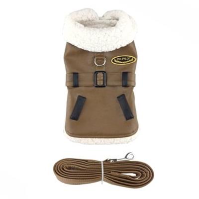 Designer Brown and Black Trim Vintage Bomber Coat & Leash