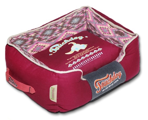 Sangria Pink Touchdog 70'S Vintage-Tribal Throwback Diamond Patterned Ultra-Plush Rectangular-Boxed Dog Bed