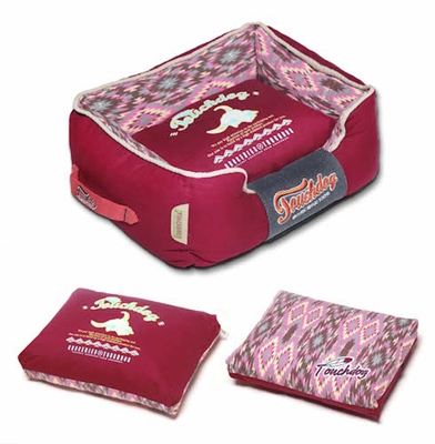 Sangria Pink Touchdog 70'S Vintage-Tribal Throwback Diamond Patterned Ultra-Plush Rectangular-Boxed Dog Bed