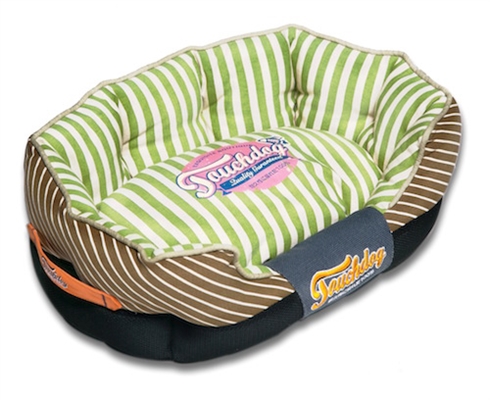 Apple Green Touchdog Neutral-Striped Ultra-Plush Rectangular Rounded Designer Dog Bed
