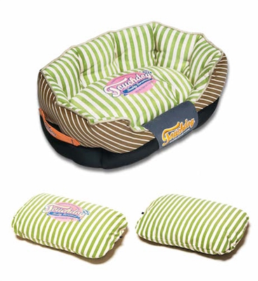 Apple Green Touchdog Neutral-Striped Ultra-Plush Rectangular Rounded Designer Dog Bed