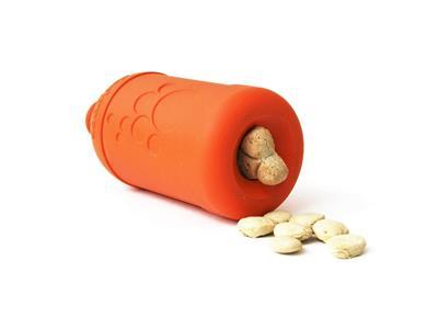 SodaPup Natural Rubber Beer Bottle Large Treat Dispenser  Slow Feeder Dog Chew Toy - Orange - Made in USA