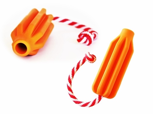 SodaPup - Natural Rubber Rocket Pop Dog Chew Toy - Made in USA - Tug and Fetch Rope Toy - Orange - Large