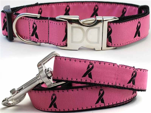 Breast Cancer Awareness Pink Collar and Leash Set All Metal Buckles